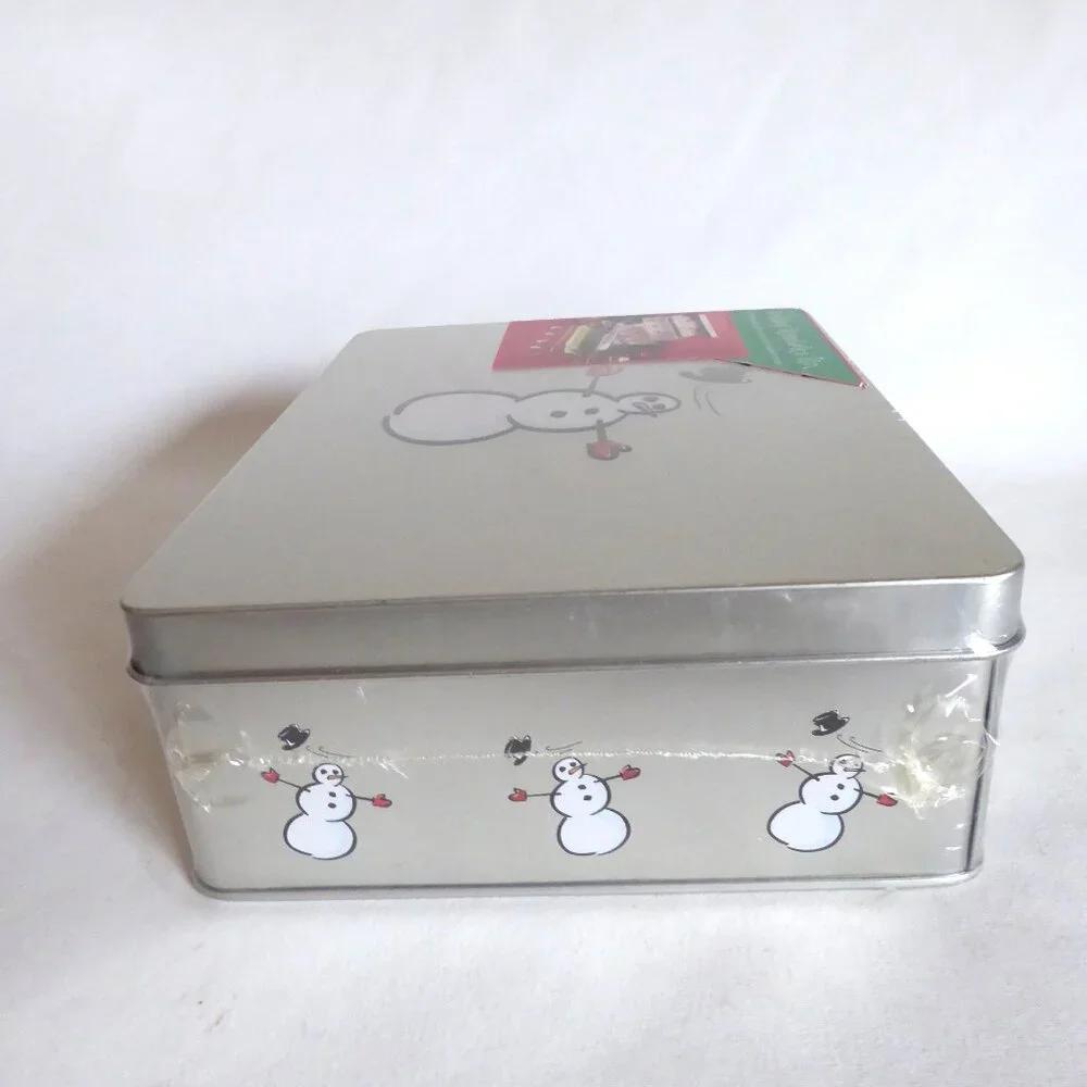 NEW CHRISTMAS SNOWMAN HOLIDAY KEEPSAKE STORAGE TIN BOX CONTAINER STORE